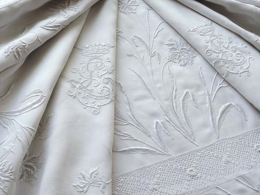 Embroidered antique linen sheets